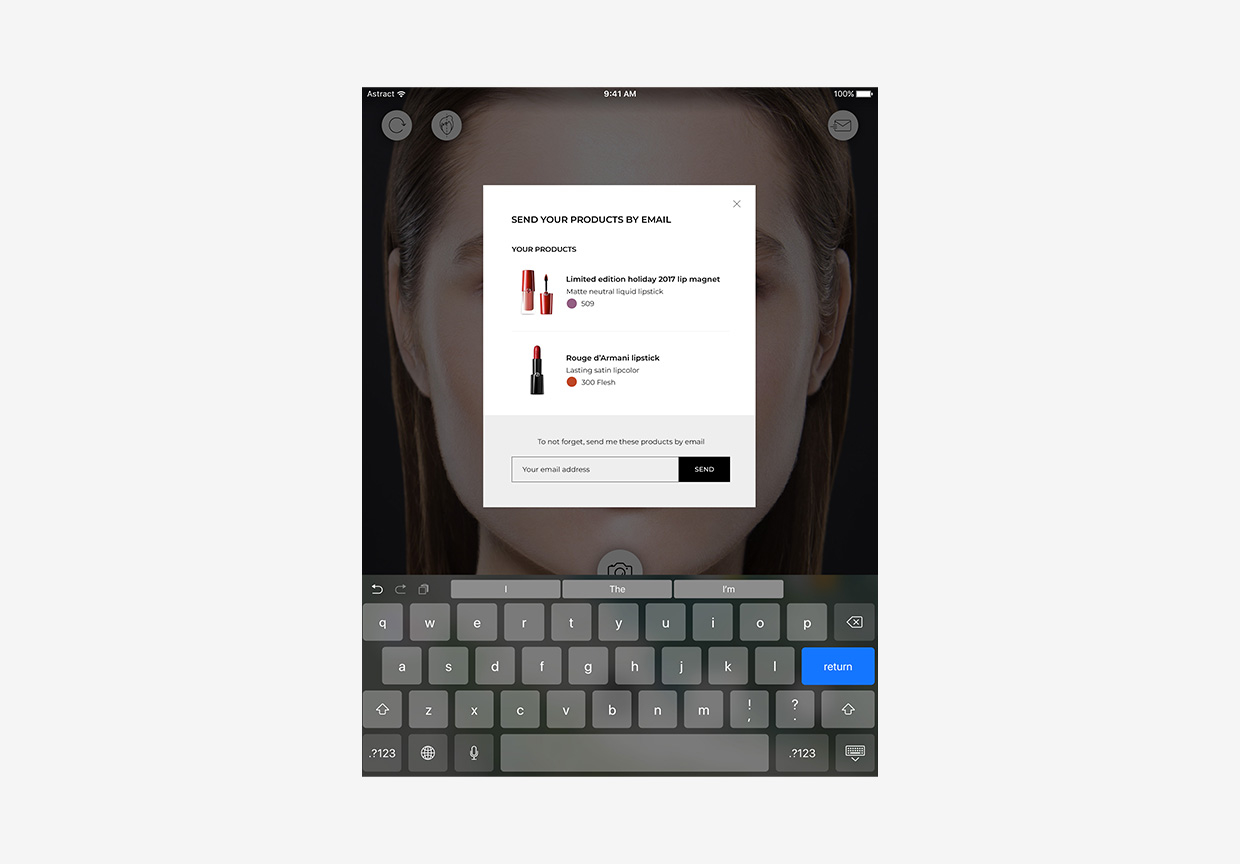 Armani tablet send your products by email