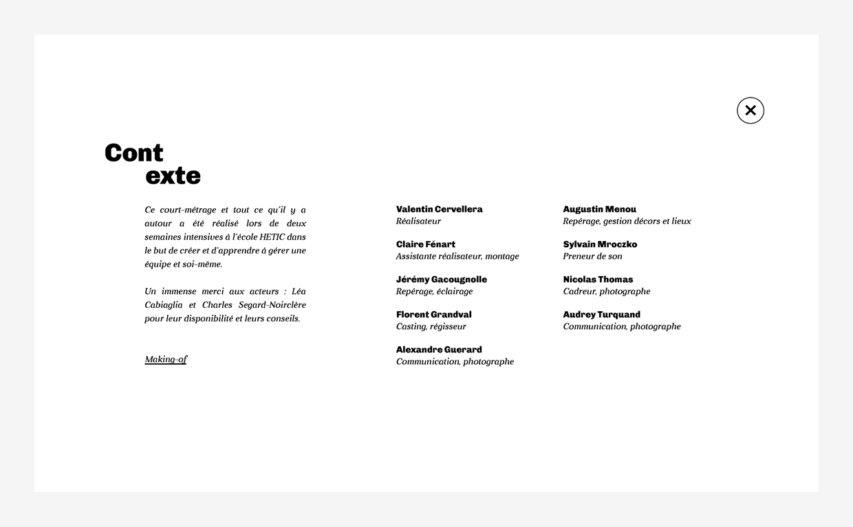 Credits with team for Dans les yeux de l'autre