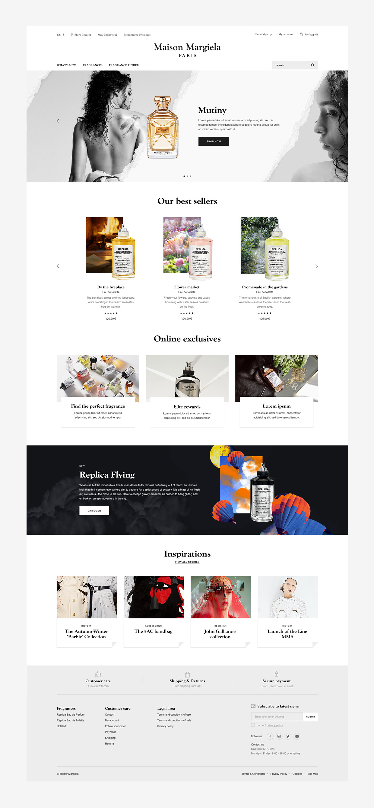 Desktop homepage of maison margiela website