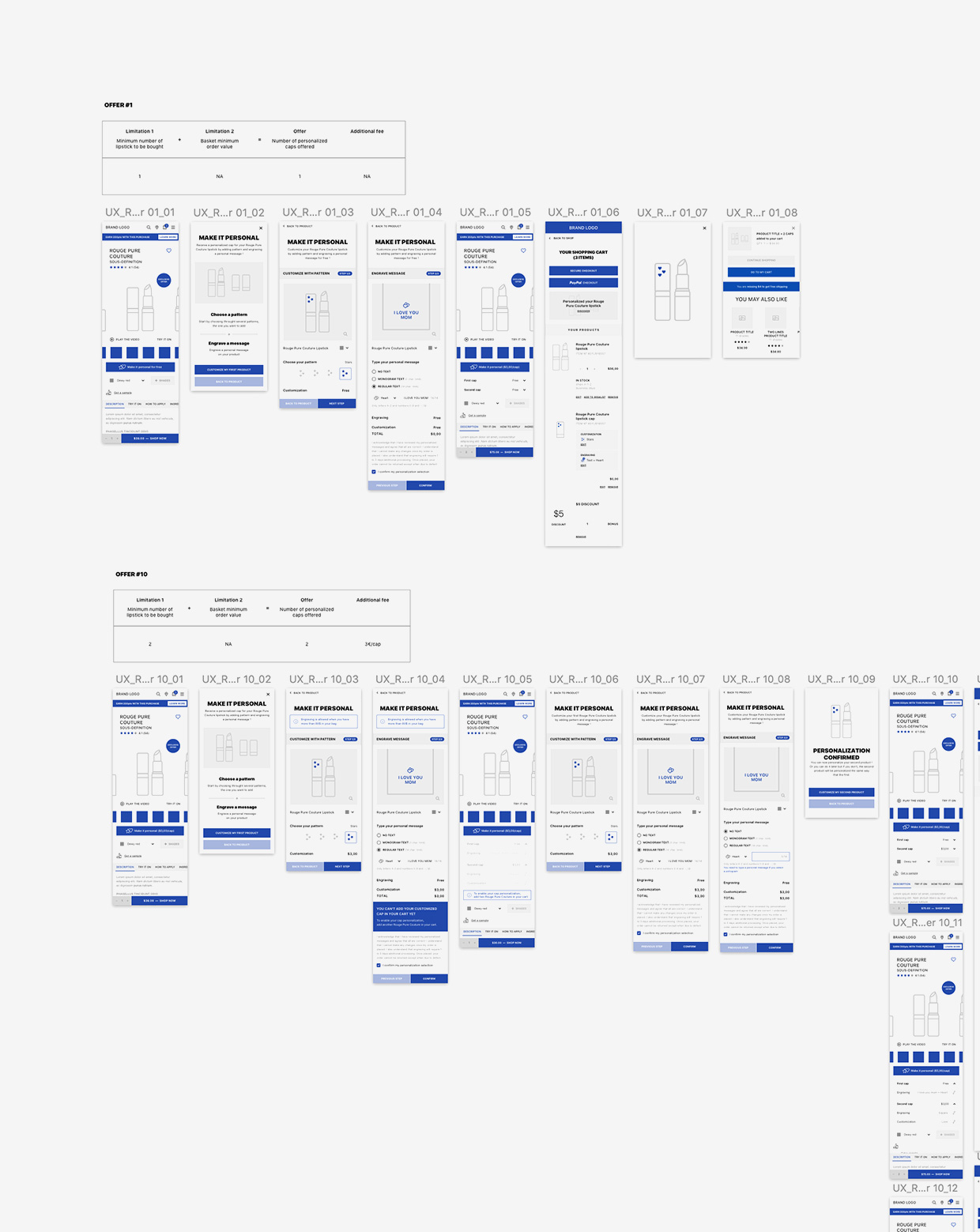 Beginning of UX aFirst draft on YSL personalization caps UX