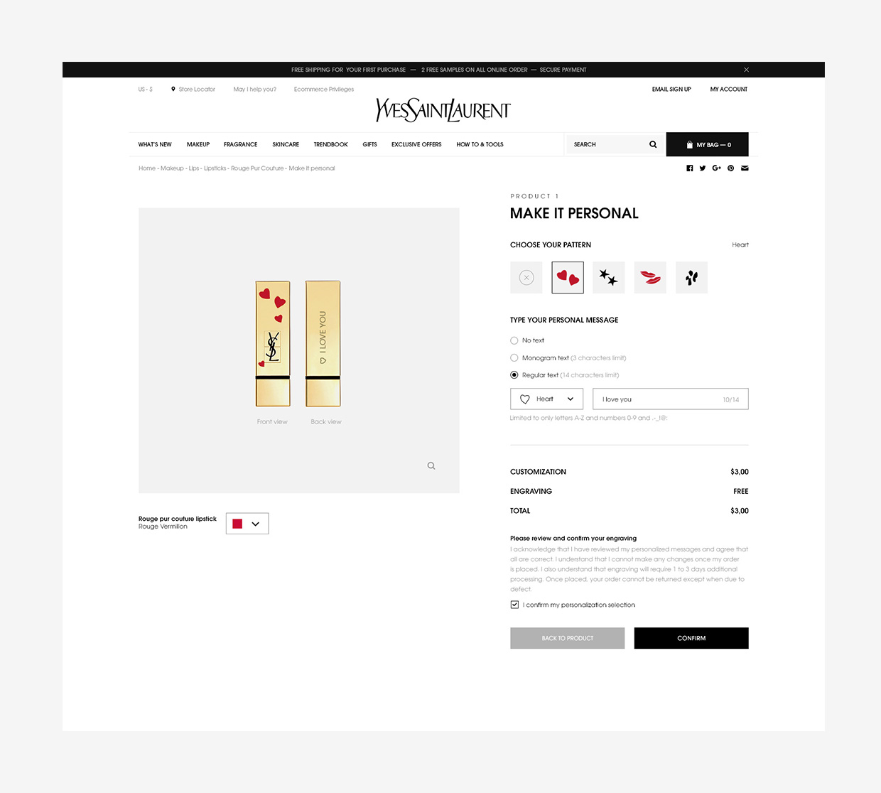 Personalisation module on YSL products caps