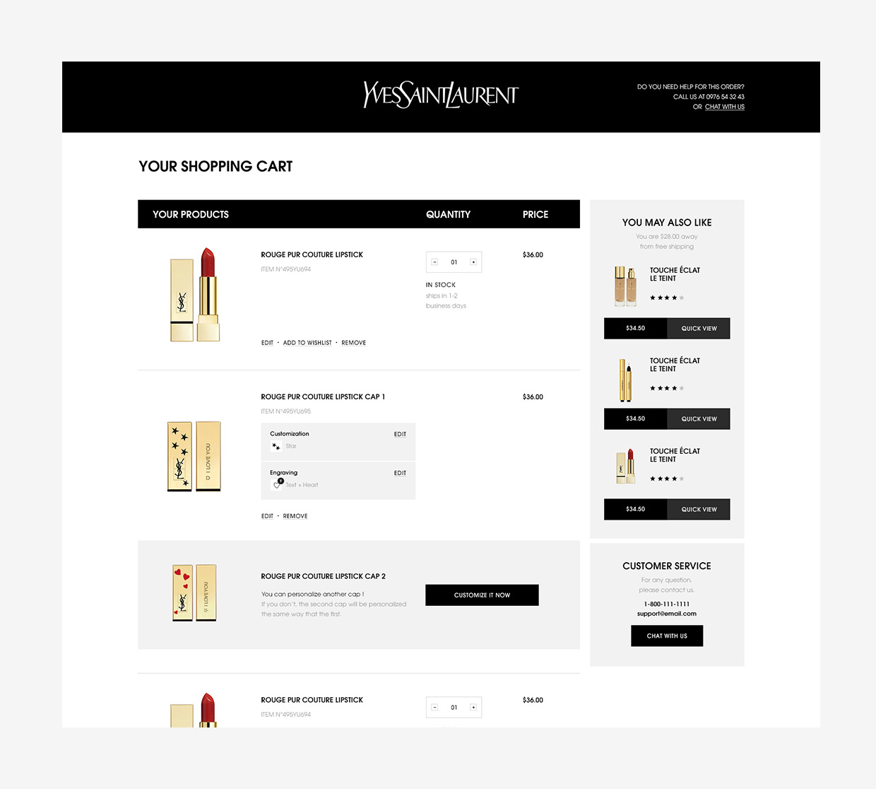 Shopping cart of YSL project