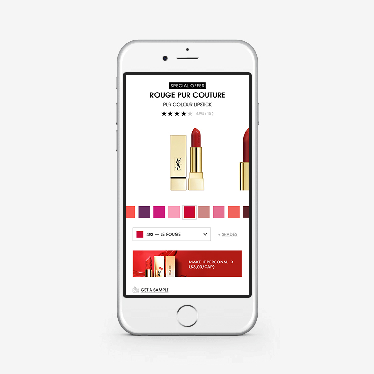 Mobile product page of YSL with personalization module