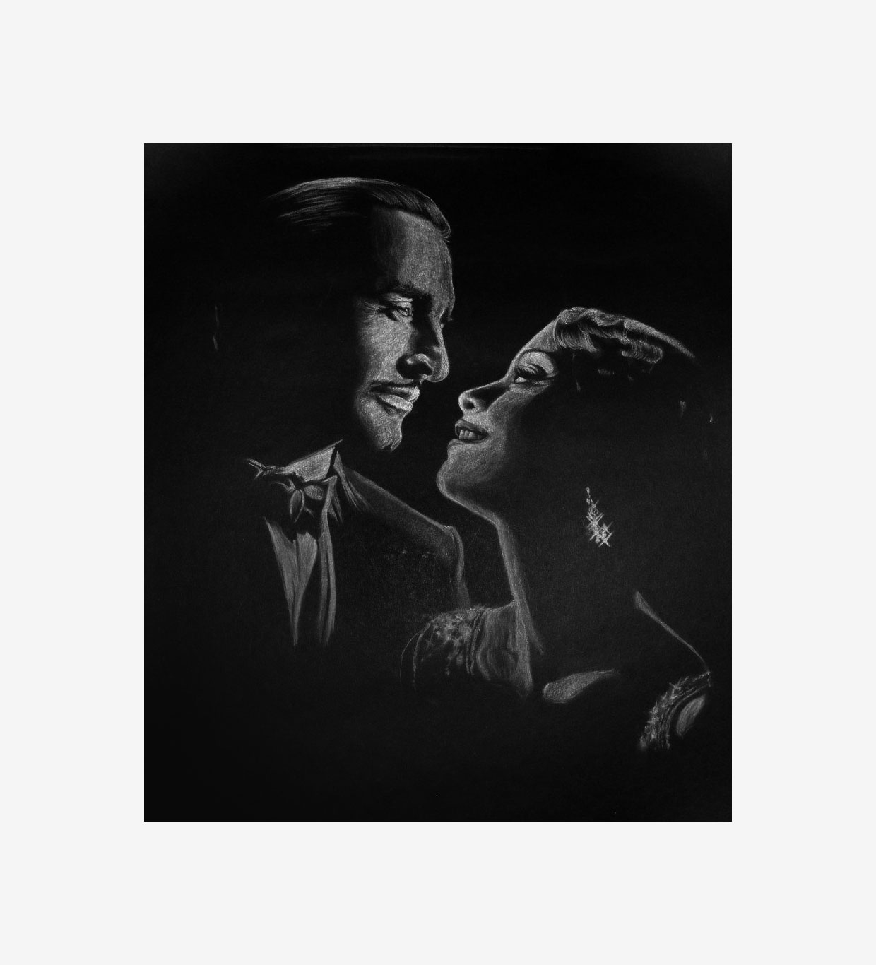 Drawing The Artist with chalk on black background