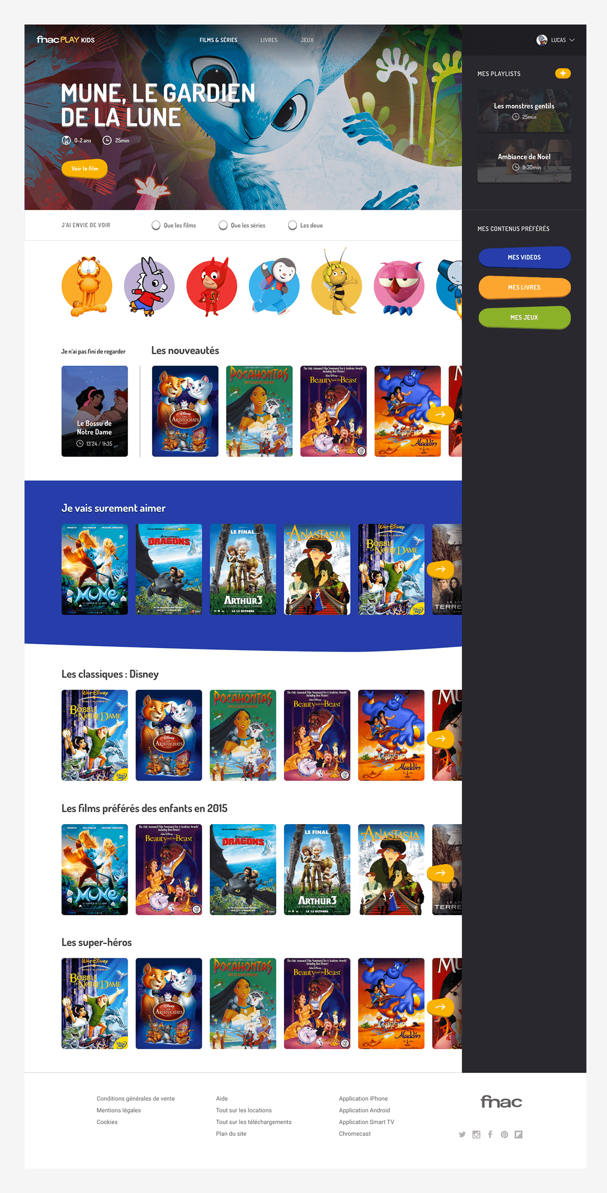 Films section for fnacplay kids